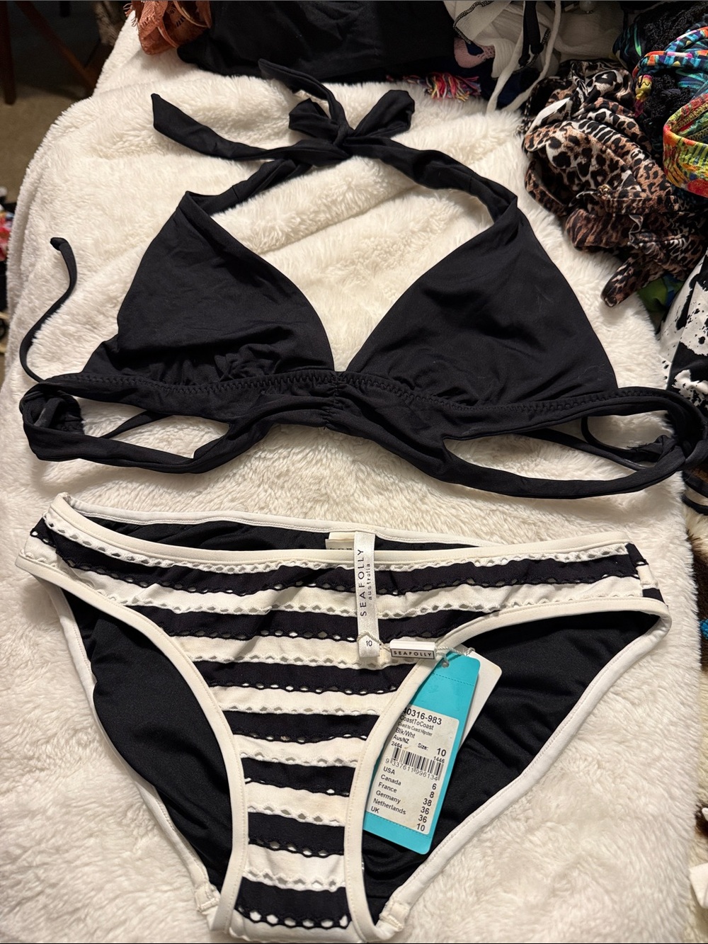 Seafolly Black Bikini Top with Black & White Striped Bottoms